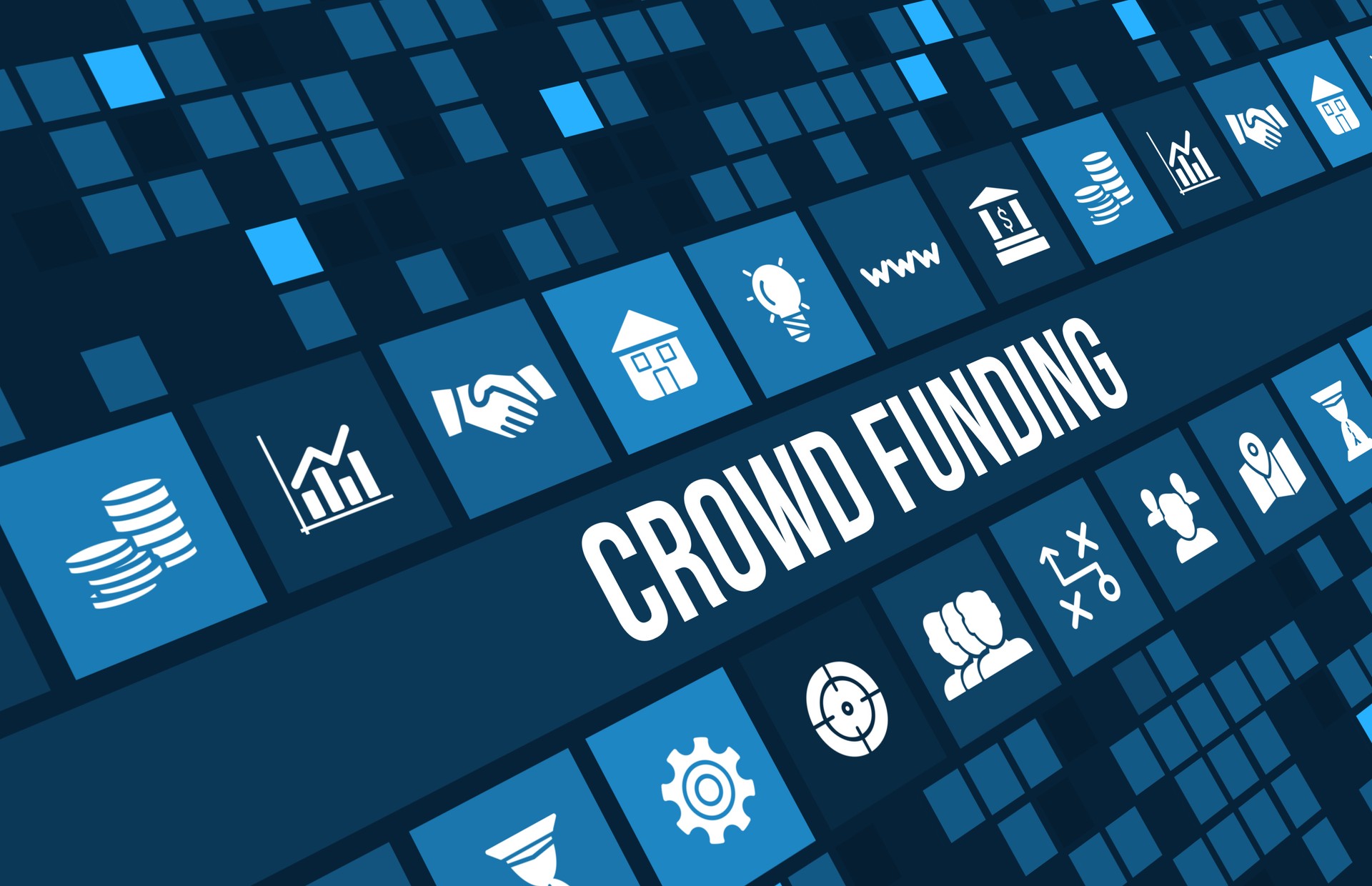 crowdfunding concept image with business icons and copyspace.